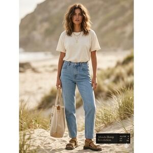 Afends Women Hemp Jeans 4 Light Blue Boho Sustainable High Rise Straight Leg